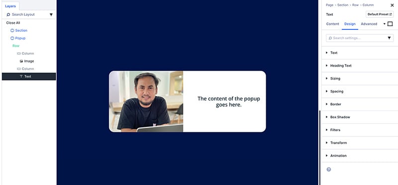 Popup content