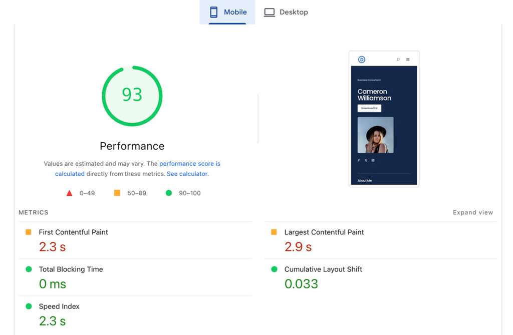 Cloudways performance on mobile