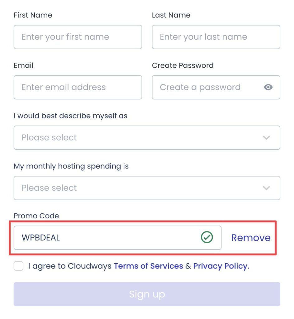Applied promo code in Cloudways