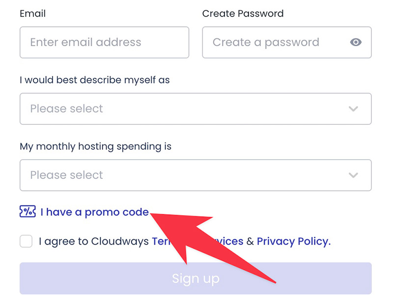 Promode code field in Cloudways