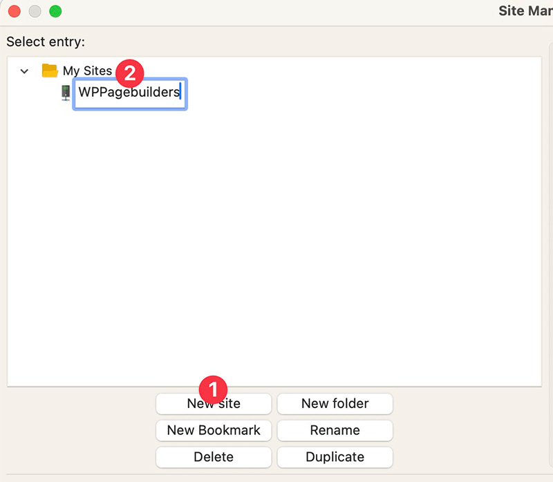 Add a new site on FileZilla