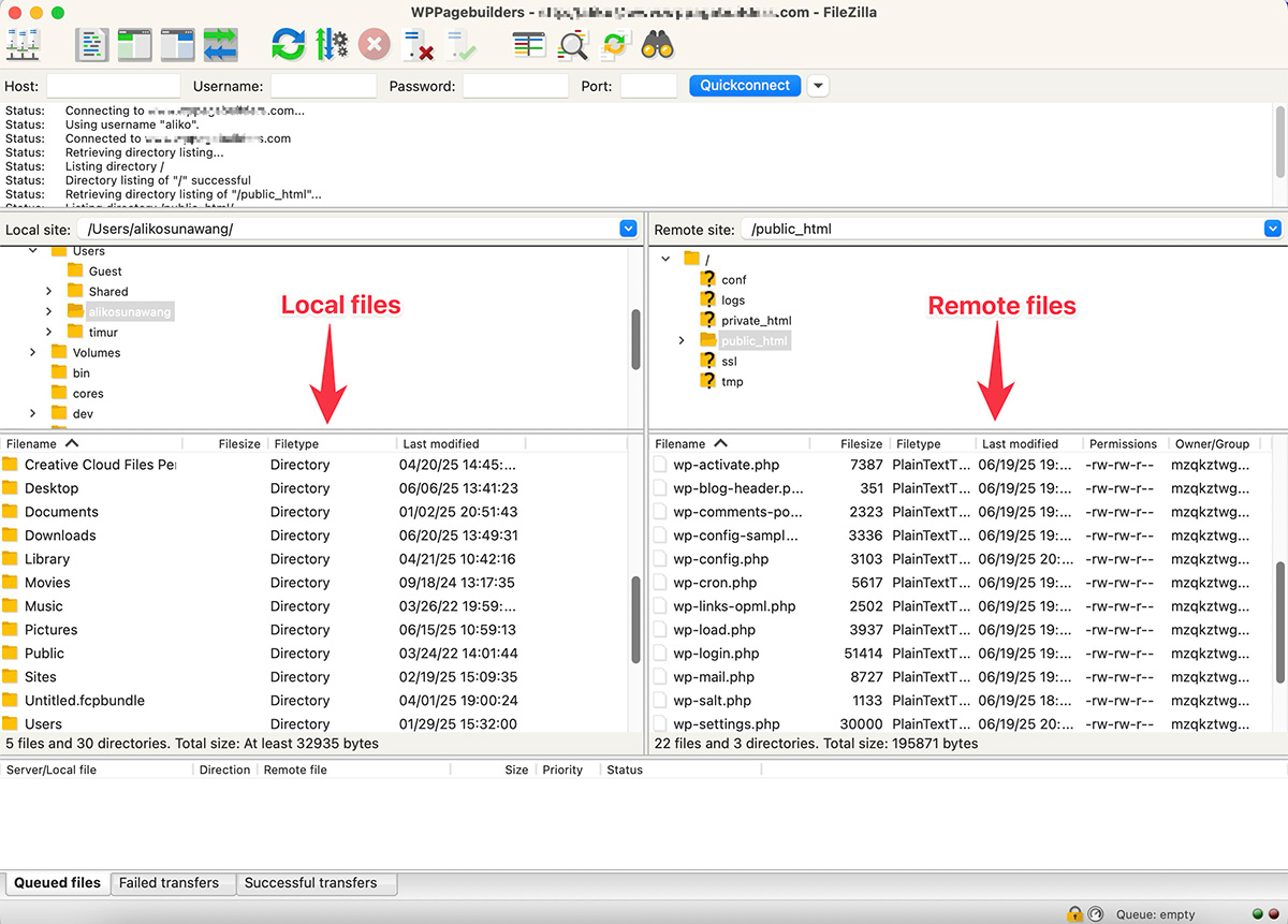 FileZilla dual panel interface