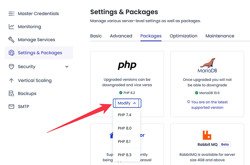 PHP management on Cloudways