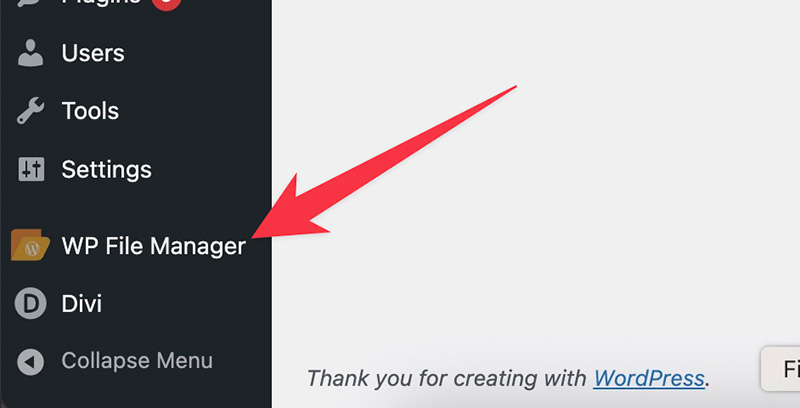 WP File Manager menu