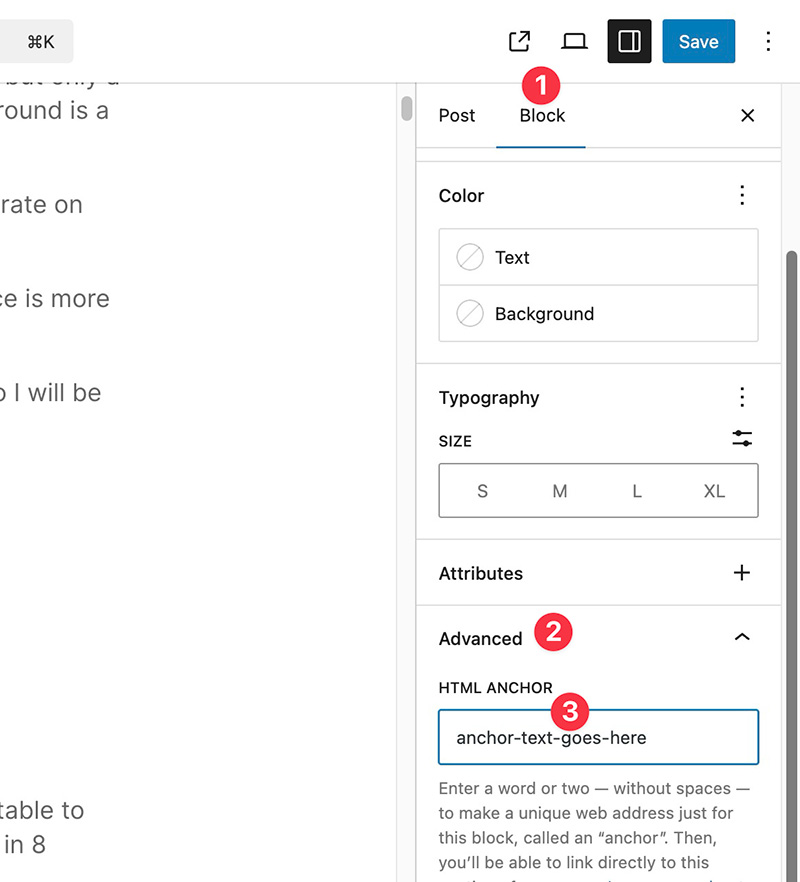 Gutenberg settings panel
