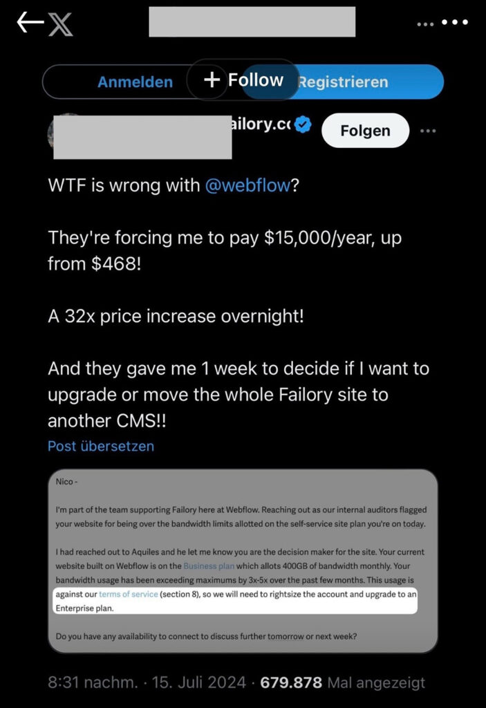 Webflow price increase