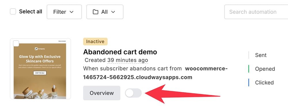Activating automation workflow in MailerLite