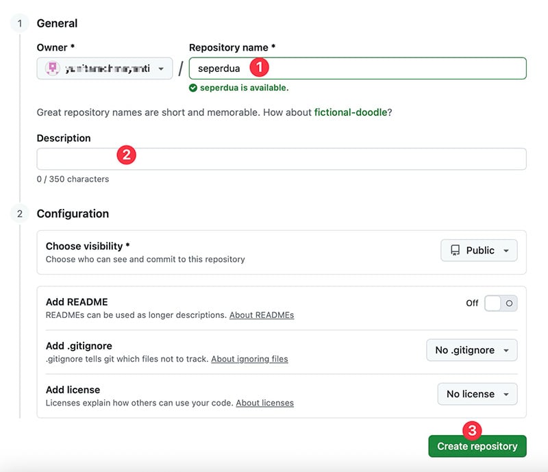 Create repository button on GitHub.