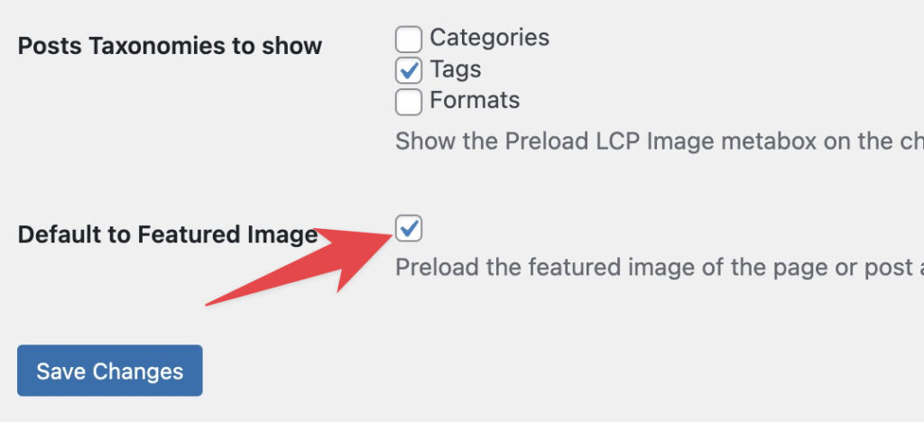 Default to featured image setting option