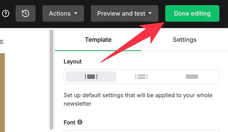 Done editing button in MailerLite