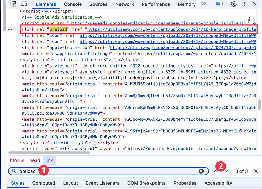 Finding a line on Google Chrome Developer Tools window