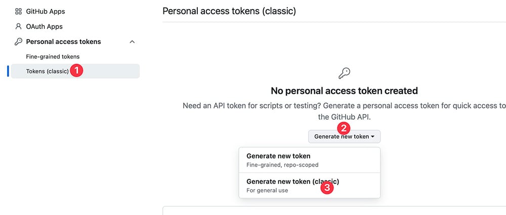 Generate new token on GitHub