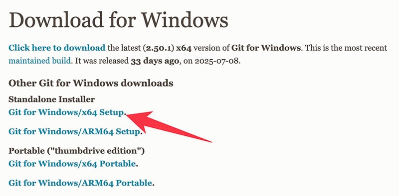 Git installer file for Windows.