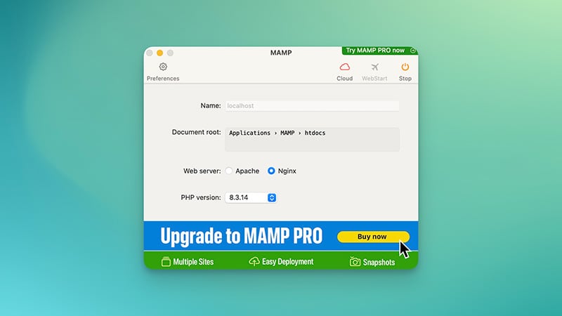 Mamp control panel