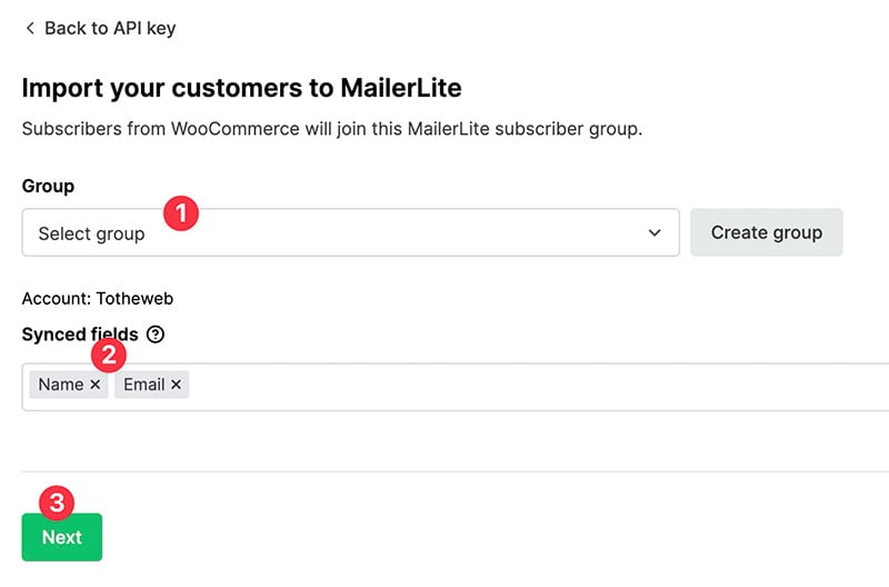 Selecting a MailerLite group