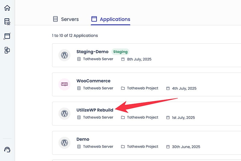 Selecting an application on GitHub