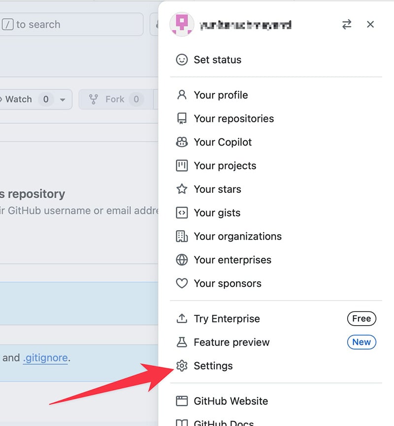 Accessing GitHub settings page