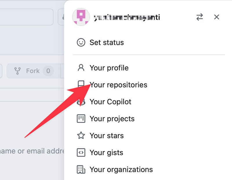 Your repositories menu on GitHub