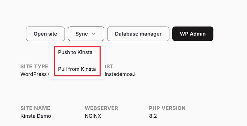 The synchronization feature on DevKinsta