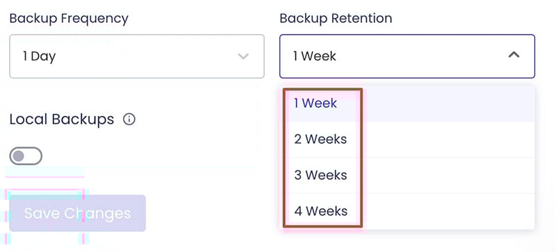 Backup retention options in Cloudways