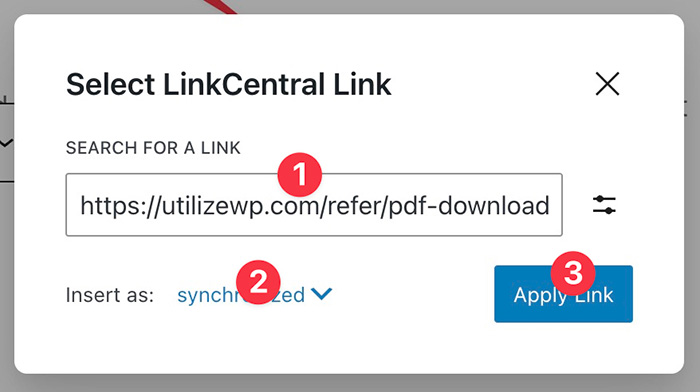 Inserting LinkCentral link