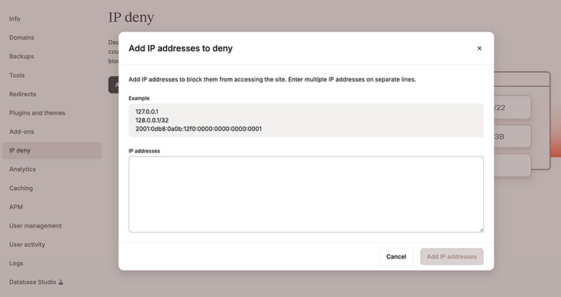 IP deny in Kinsta