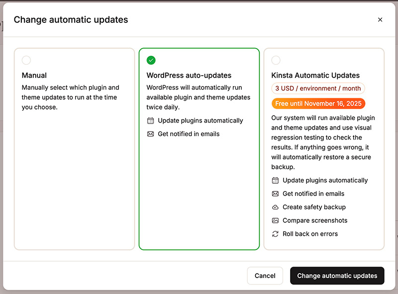Kinsta auto updates