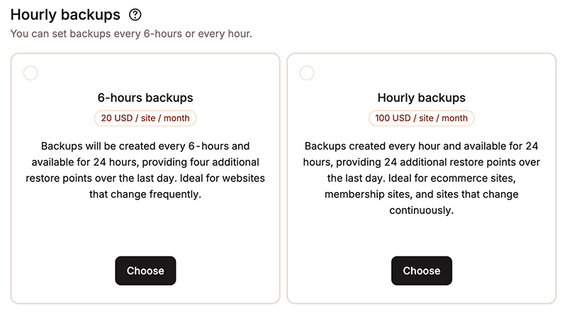 Hourly backup add-on in Kinsta