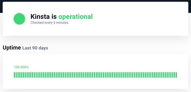 Kinsta uptime history monitored with UptimeRobot