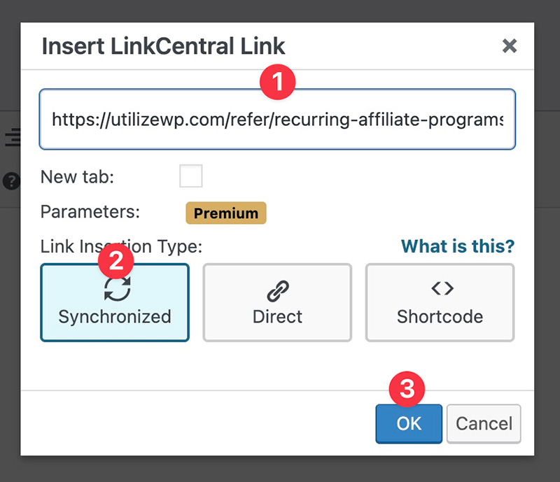LinkCentral link settings on Classic Editor