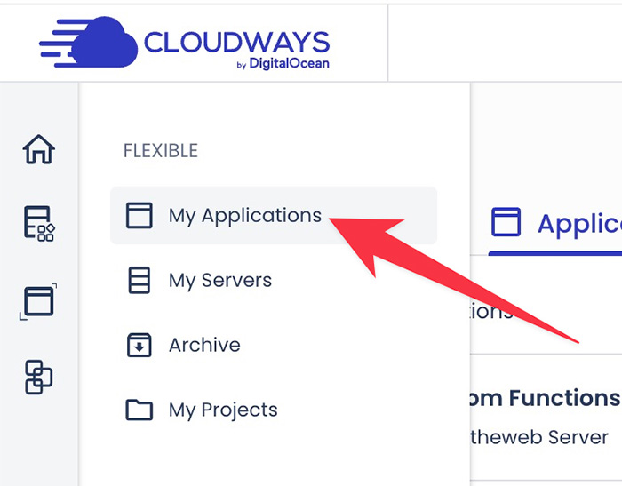 Applications panel in Cloudways