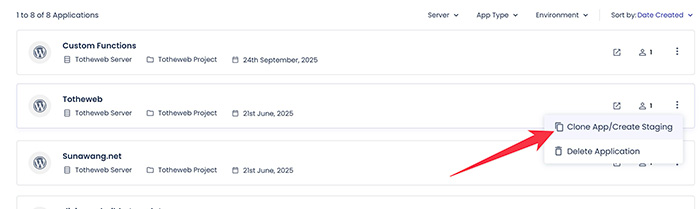 Clone app in Cloudways