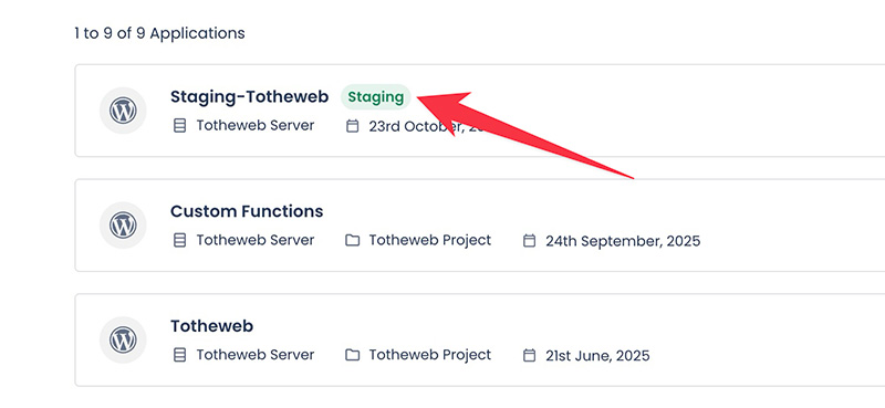 Newly created staging site in Cloudways
