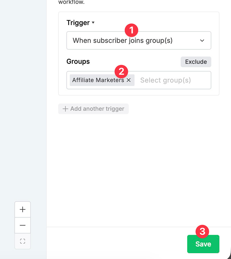 Selecting trigger type in MailerLite